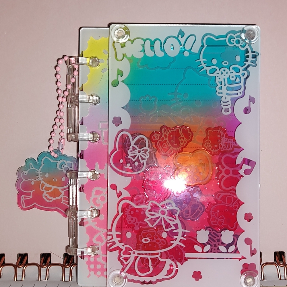 New! Hello Kitty A7 Acrylic Shaker Notebook with Pink Charm & Paper